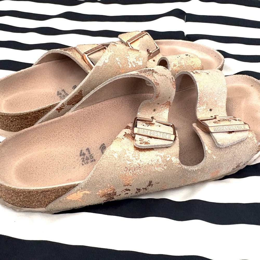 Birkenstock Metallic Rose Copper Arizona Suede Leather Womens Sandals - 41